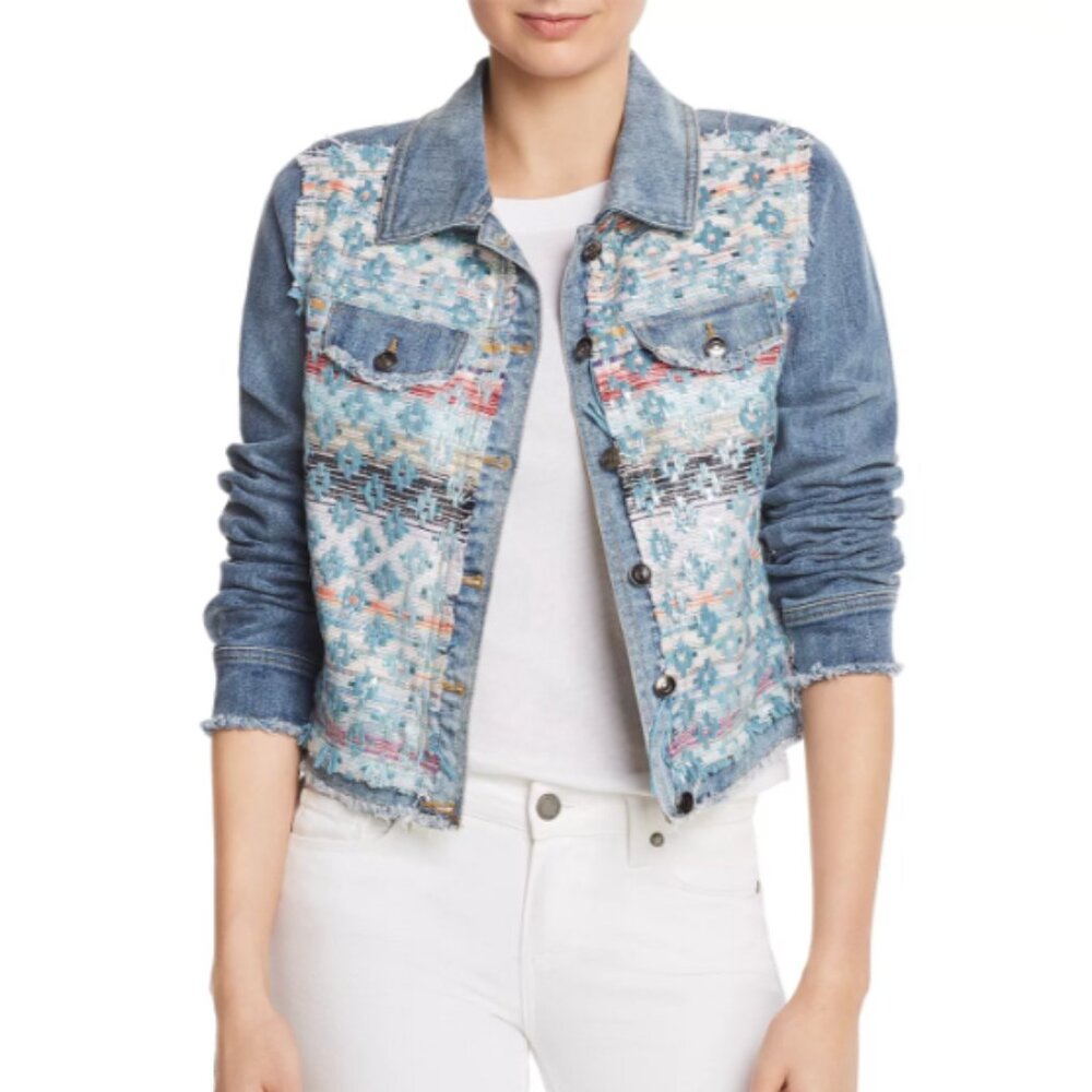 Ramy Brook Murray Tweed Combo Cropped Denim Jacket